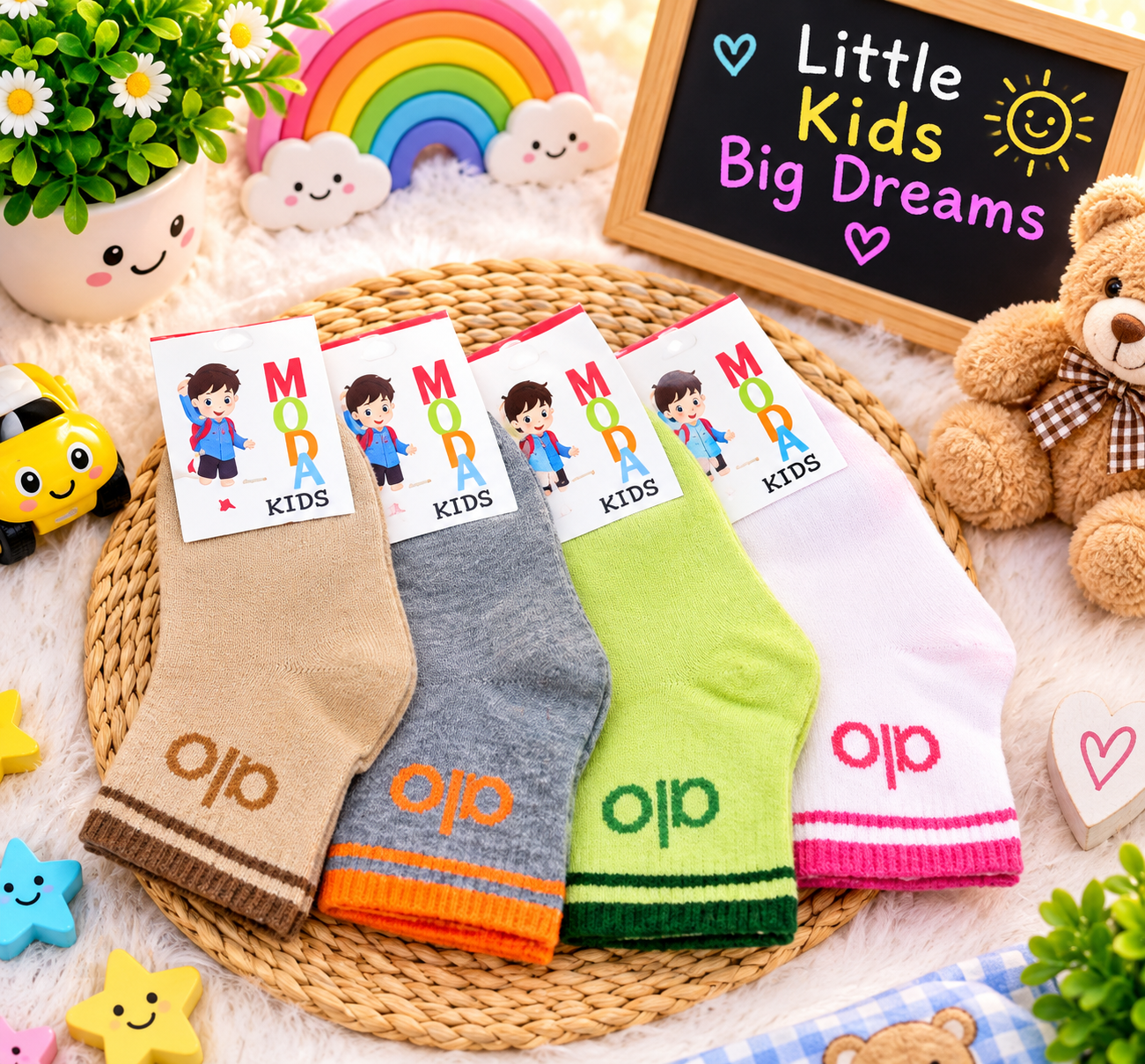 جوراب نیم ساق نخی بچگانه (Moda Kids) - مناسب برای تمام فصول- طرح alo  بچگانه مناسب ۴تا ۶سال - مزون یونا