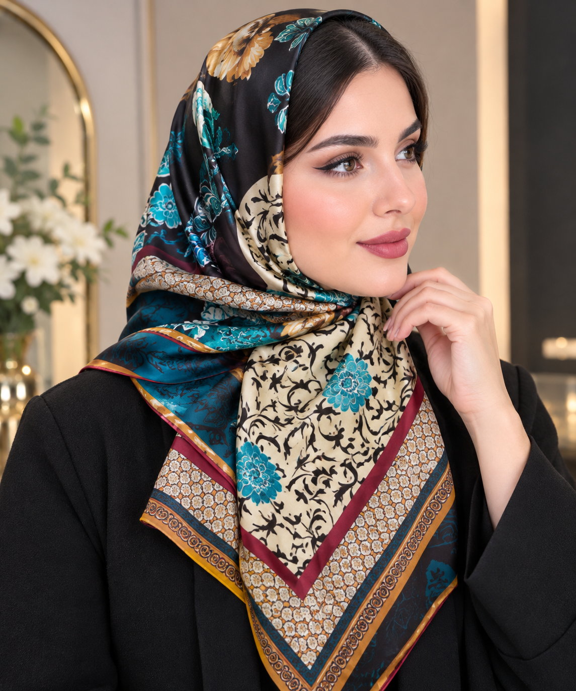 روسری ساتن  دست دوز قواره۱۱۰