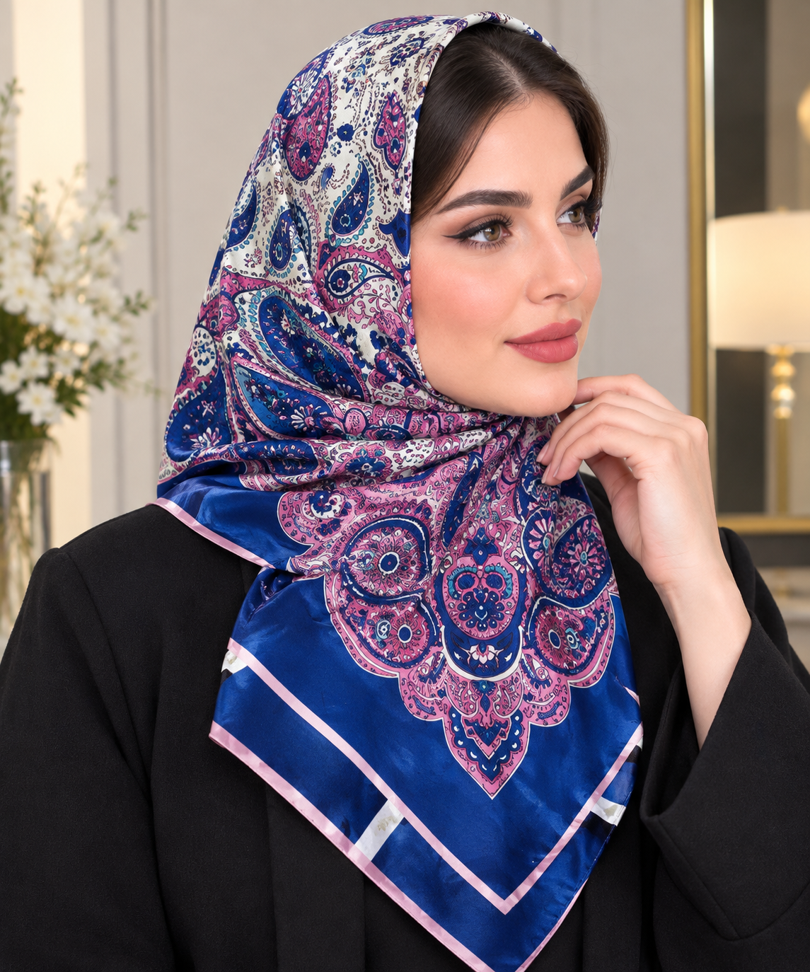 روسری ساتن  دست دوز قواره۱۰۰