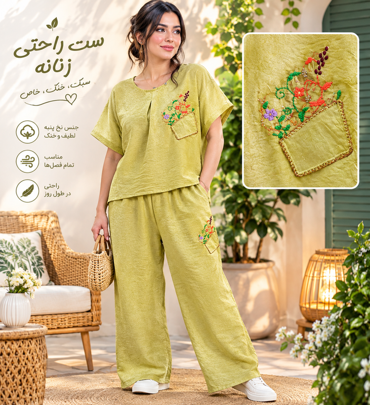 تیشرت شلوار با اسکرانچی طرح نگار - مزون یونا