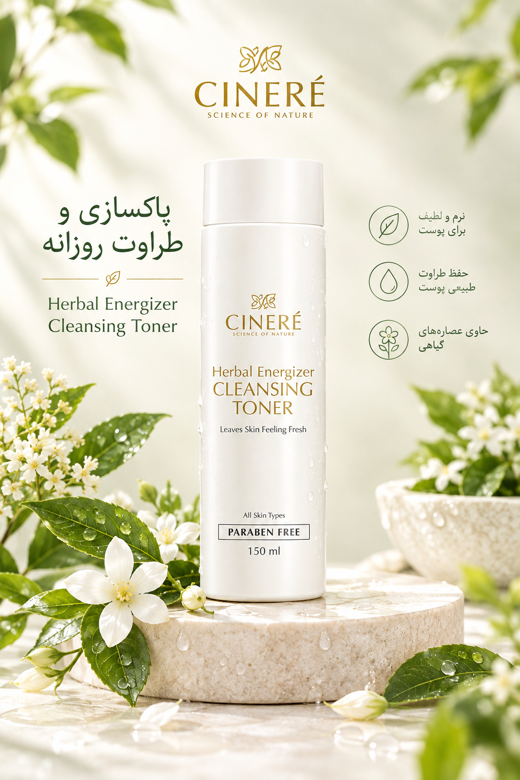 تونر صورت مدل herbal energizers حجم ۱۵۰ میلی لیتر سینره